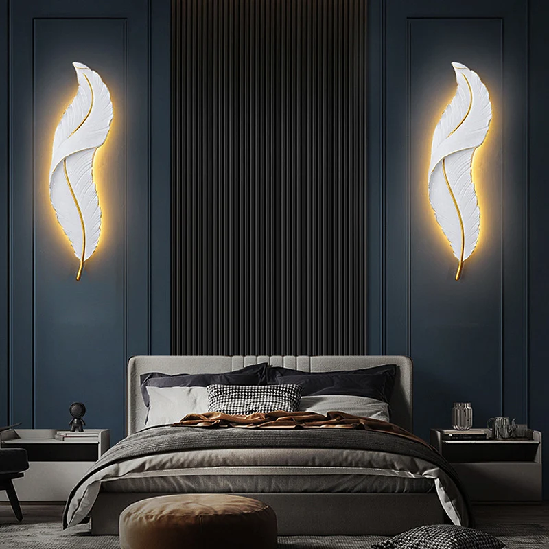 Modern Feather LED Wall Lamp – White & Gold - Image 3
