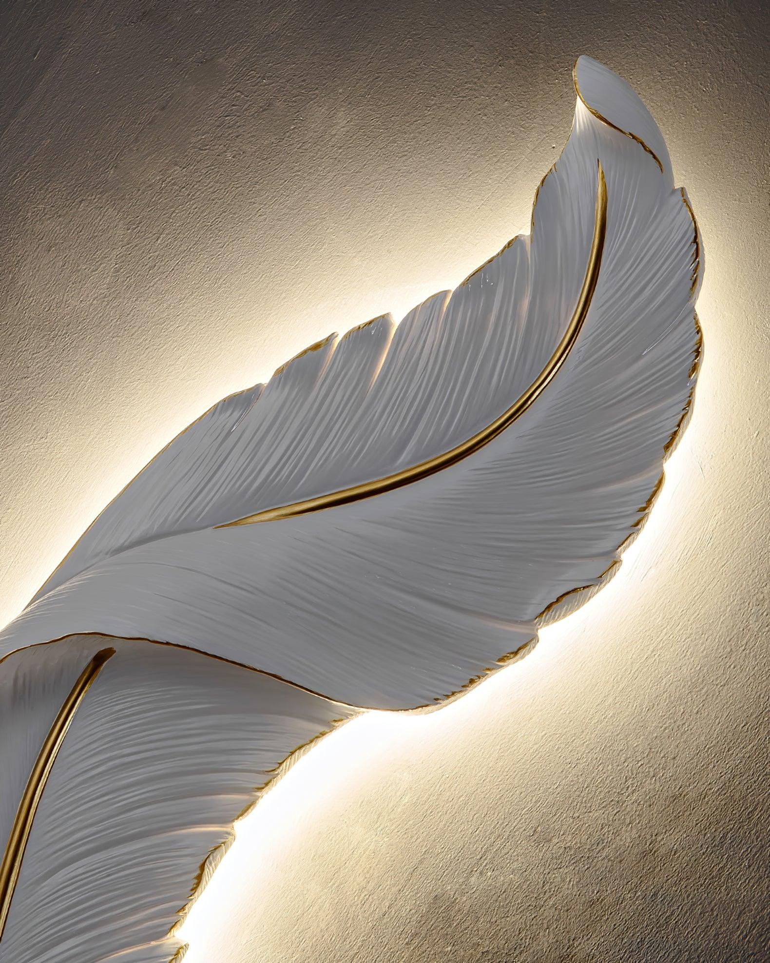 Modern Feather LED Wall Lamp – White & Gold - Image 4