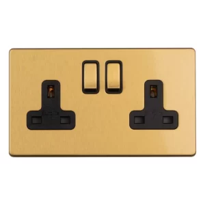 Satin Brass 13A Double Socket