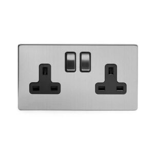 Brushed chrome 2-gang double  socket