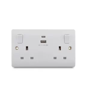 Twin USB Wall Socket with USB-C & USB-A Ports