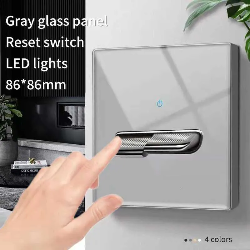 Grey tempered glass 1 gang toggle wall switch with LED indicator for modern homes, offices and commercial interiors