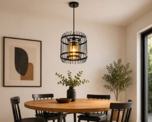 Cage Pendant Light with Glass Shade