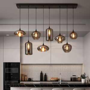 8-Light Smoked Glass Pendant Chandelier
