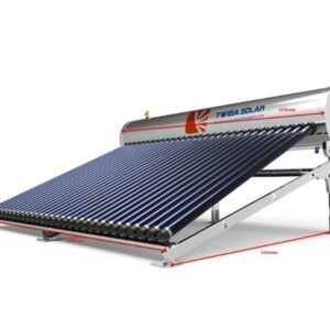 Roof-mounted solar water heater with vacuum tube collectors available in 200L and 300L pressurized and non-pressurized models.