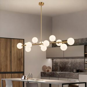 Modern 14-Light Gold Linear Globe Chandelier – G9