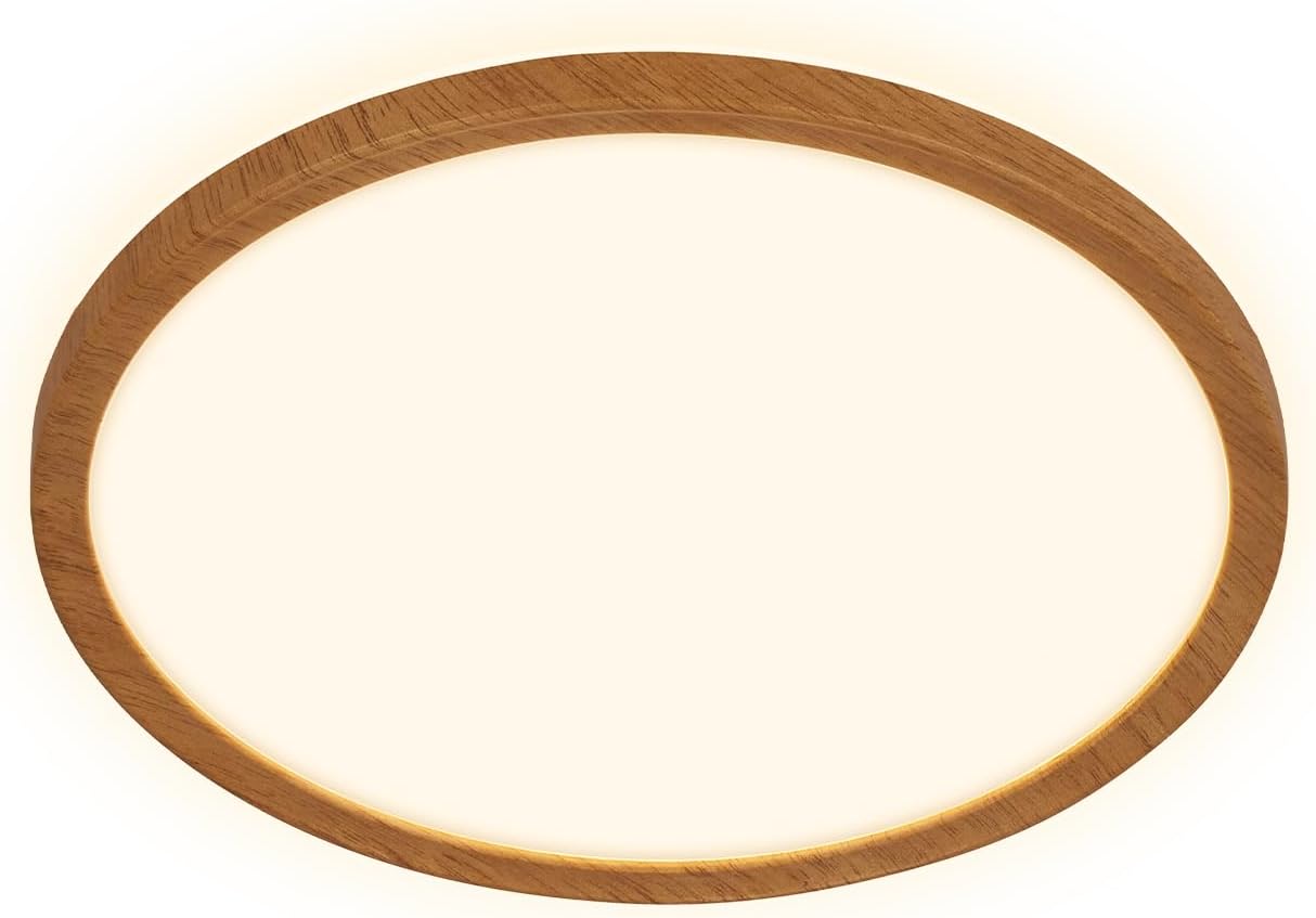 Modern wood-effect 18W LED ceiling light with 3000K / 6500k /4000k light illumination and indirect backlighting.