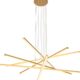 Modern brushed gold LED chandelier with adjustable cables and layered linear design.