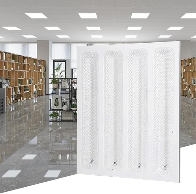 96W 60×60cm LED panel light with 6500K daylight white illumination and grill diffuser.