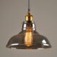 Vintage smoked grey glass pendant light with brass E27 lamp holder and adjustable hanging cable.