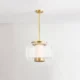 Modern LED pendant light featuring a clear glass shade with an aged brass suspension for elegant contemporary interiors.