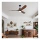 52-inch Matt Black and Walnut wooden ceiling fan with integrated 18W LED light and 6-speed remote control.