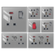 Premium ultra-thin tempered glass switches and sockets with USB-A, Type-C and multiple gang configurations.