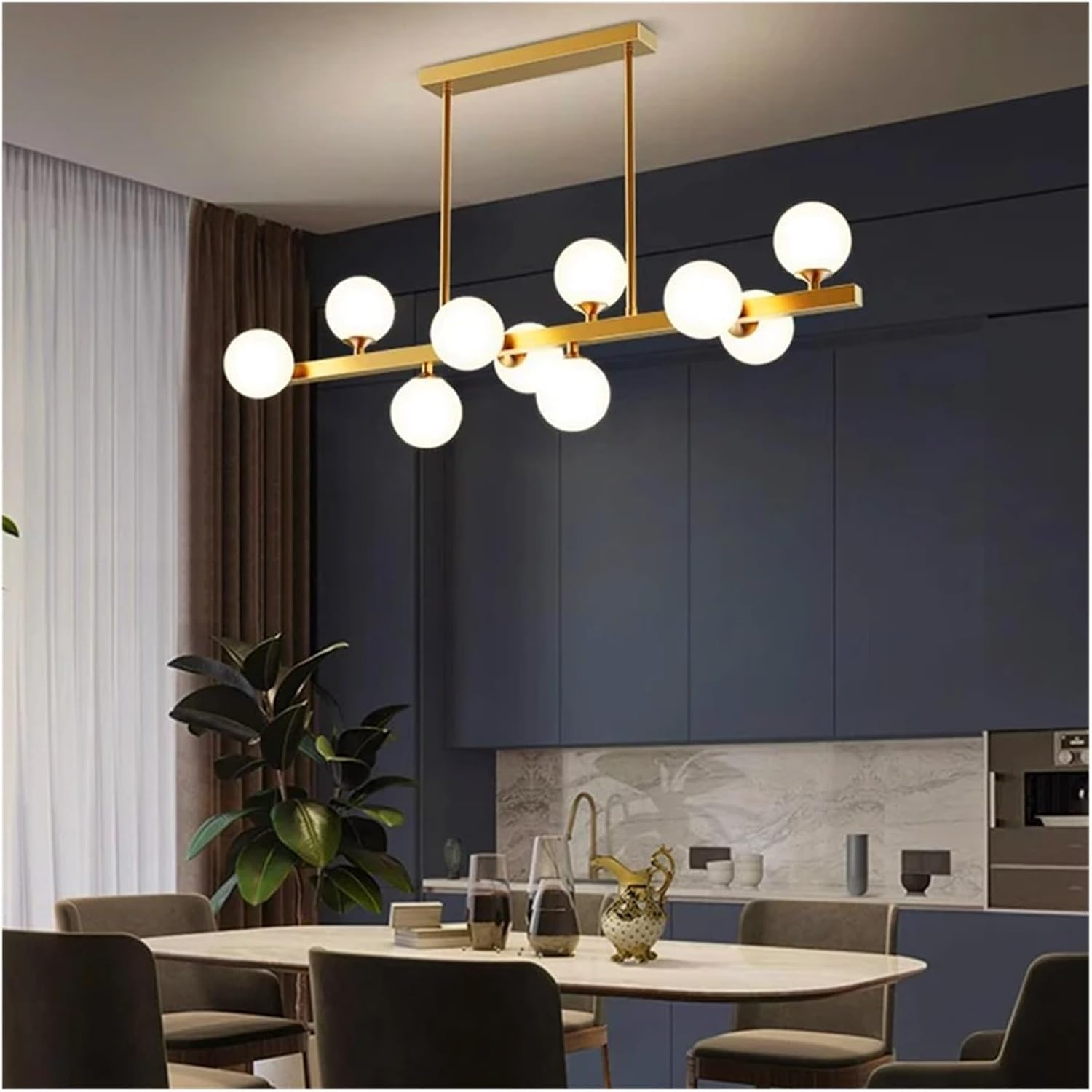 Modern LED glass pendant light with metal construction and soft ambient illumination for contemporary interiors.