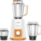 Havells orange food processor with 3-speed control, pulse function, safety lock and stainless steel blade.