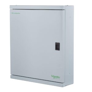 Schneider Electric 8-way metal distribution board for electrical power distribution.