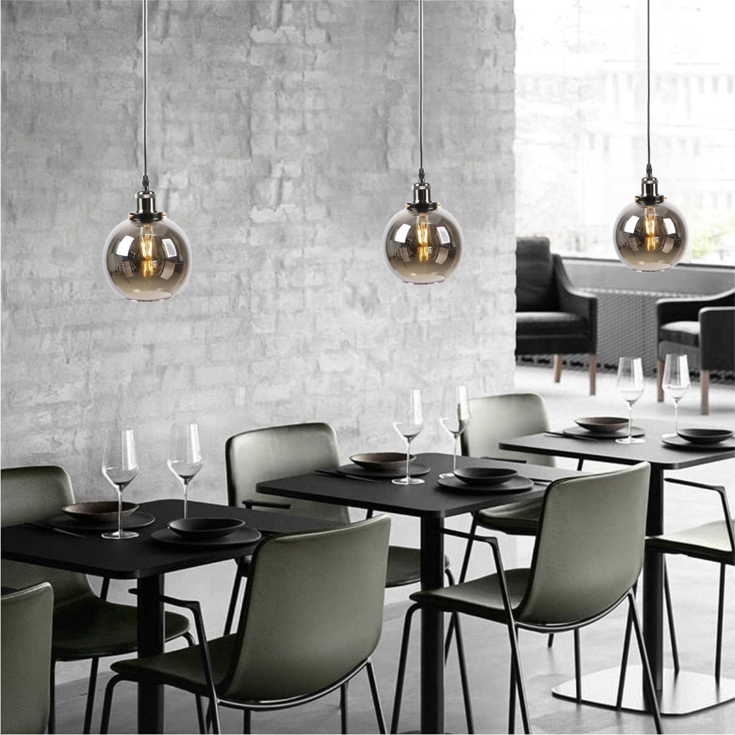 Modern smoke grey glass pendant light with 150mm shade and E27 bulb holder.