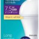 7.5W rechargeable emergency LED bulb with built-in lithium-ion battery and up to 3 hours backup lighting.
