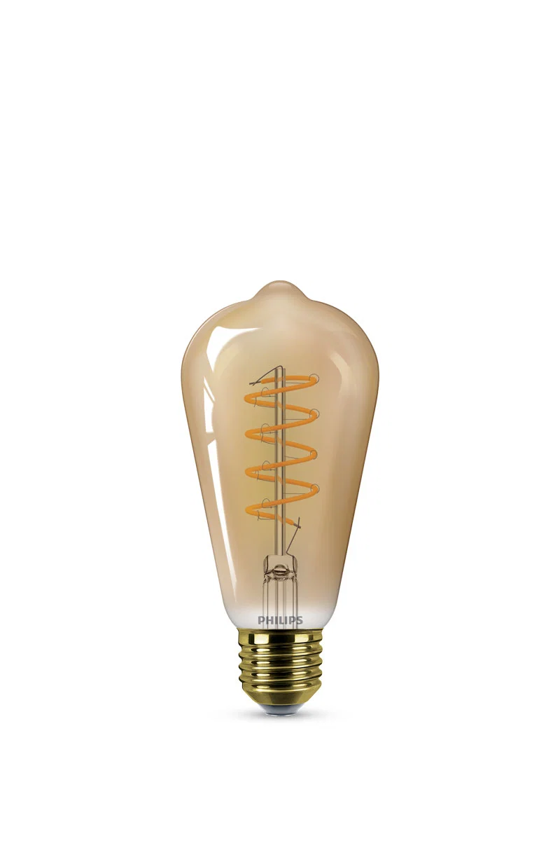 Philips Classic Vintage 4W E27 dimmable LED bulb with 250 lumens and ultra-warm 1800K amber light.