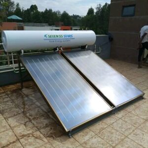 Pressurized flat plate solar water heater available in 200L and 300L galvanized aluminium and stainless steel models.