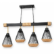 Black farmhouse 4-light kitchen island pendant light with natural rope accents and open metal cage shades.