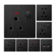 Ultra-thin brushed black electrical switch and socket series with USB-A and USB Type-C charging options.