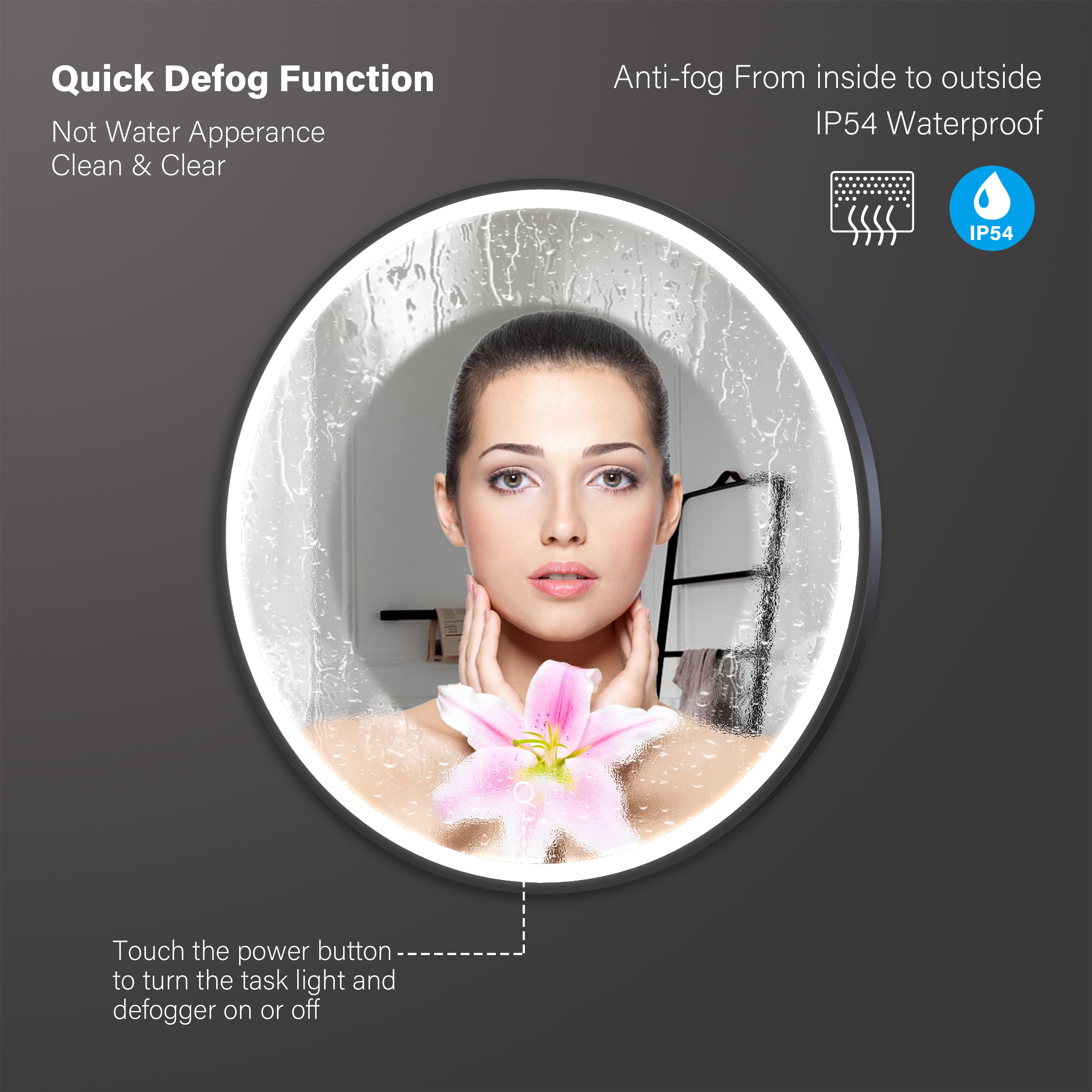 Round LED Mirror with Touch Control & Adjustable Colour Temperature - Image 2
