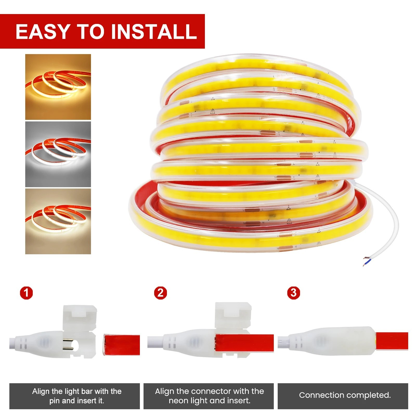 220V COB LED strip light connector installation