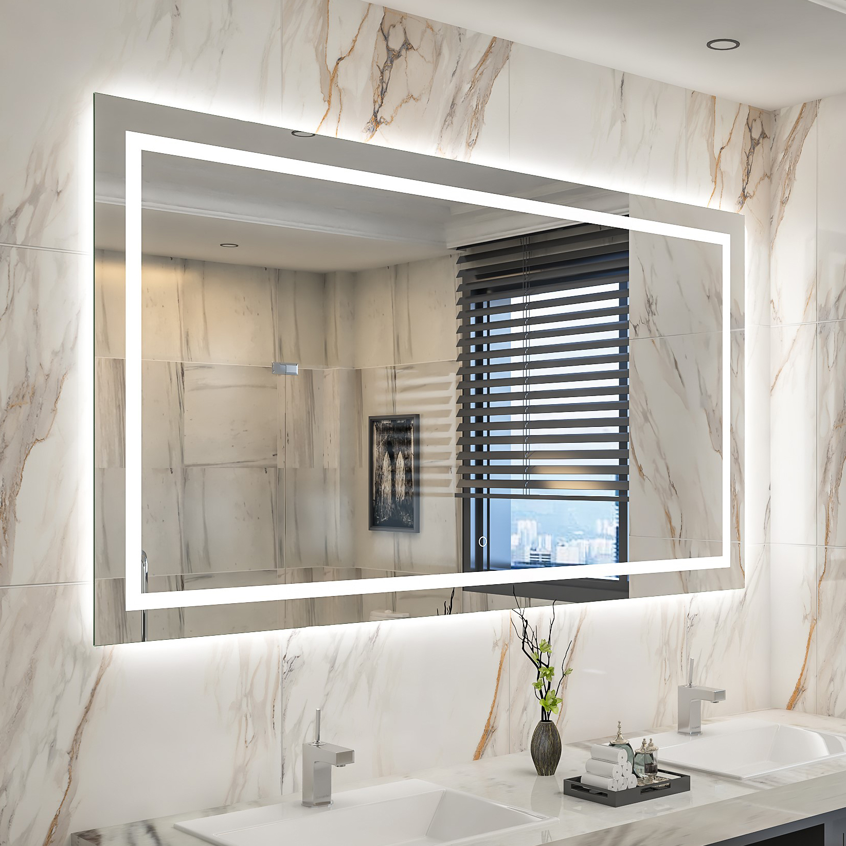 Smart LED Bathroom Mirror with Demister & Touch Control - Image 2