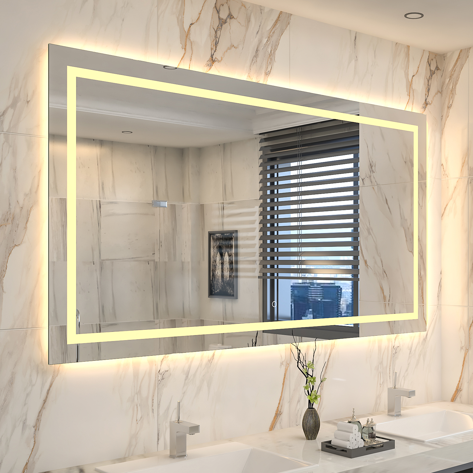 150x90cm smart LED bathroom mirror with anti-fog demister pad and touch control