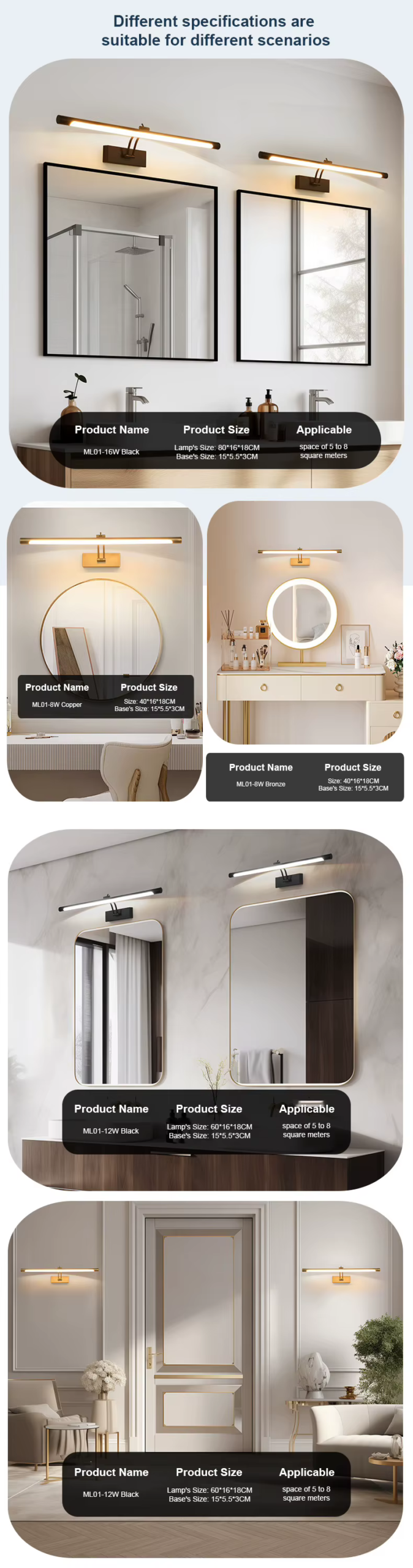 Modern 60cm Adjustable LED Mirror & Vanity Wall Light - Image 6