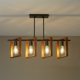 Four-head industrial wooden pendant ceiling light with black iron fittings