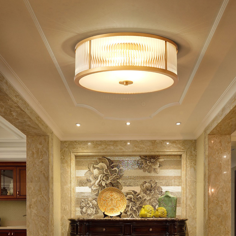 Vintage Brass & Crystal LED Flush Mount Ceiling Light - Image 3