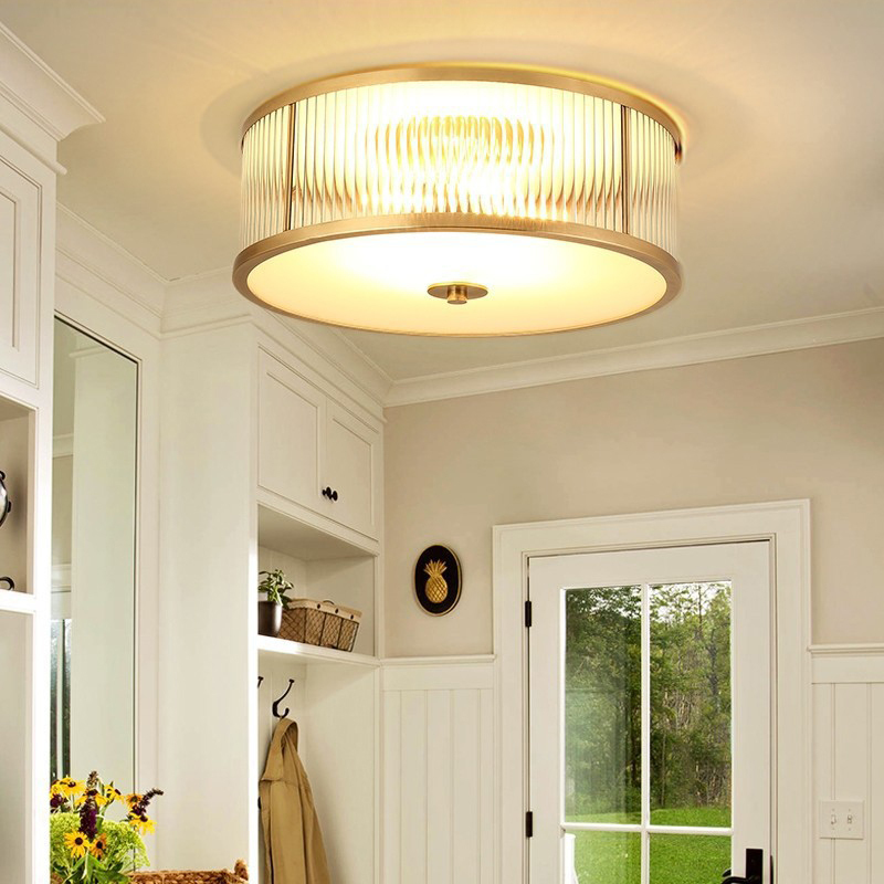 Vintage Brass & Crystal LED Flush Mount Ceiling Light - Image 2