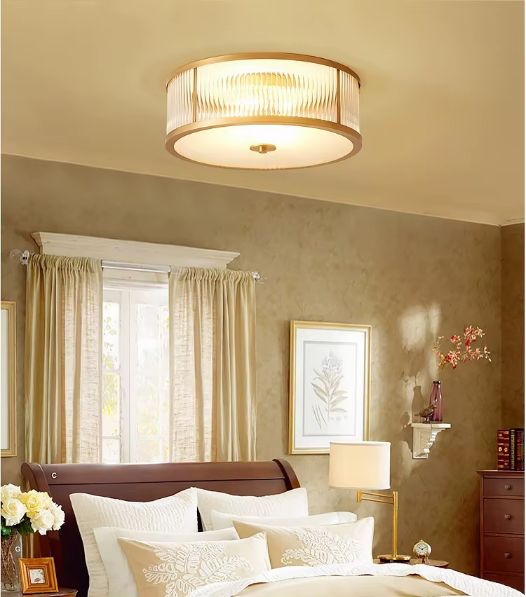 Vintage Brass & Crystal LED Flush Mount Ceiling Light - Image 4