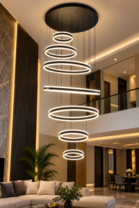 Black 7-Ring LED Luxury Modern Chandelier