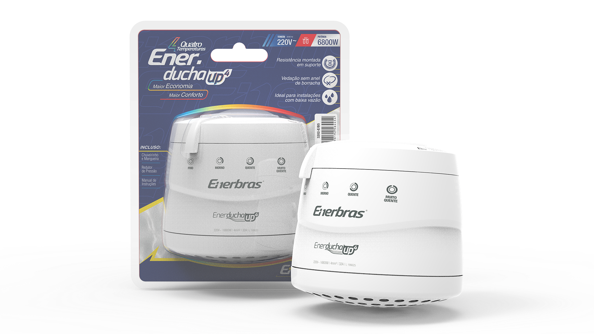 Enerbras Enerducha UP4 Brazilian instant electric shower 220–240V with four temperature settings for salty and borehole water