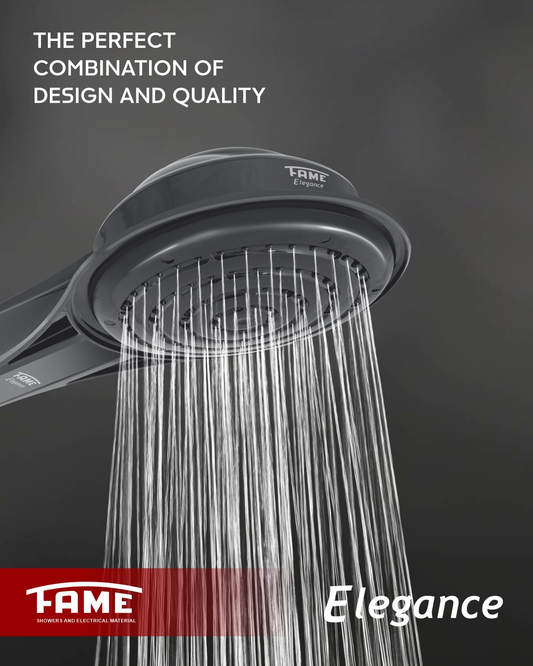FAME Elegance black instant electric shower with electronic temperature control and large round shower head