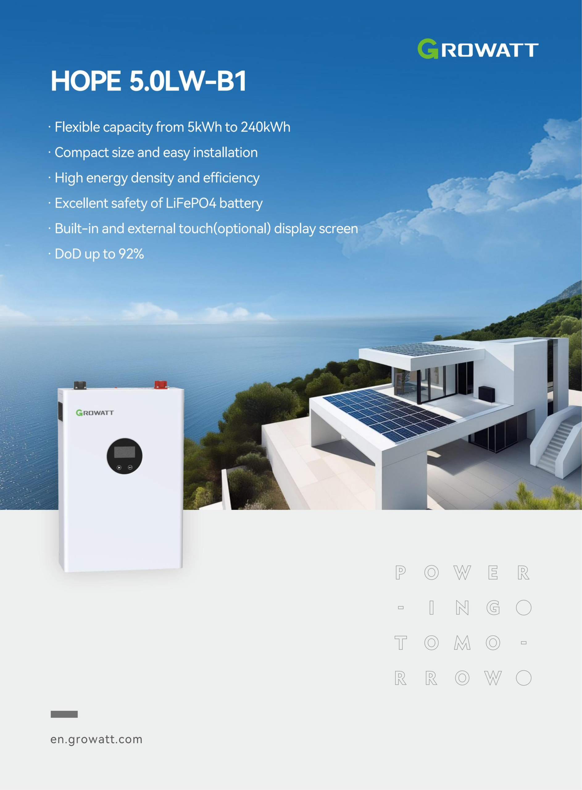 Growatt HOPE 5.0L-B1 5kWh 51.2V 100Ah Wall-Mounted LiFePO4 Battery - Image 3