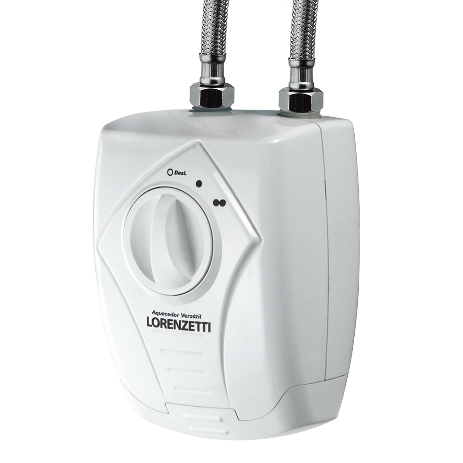 Lorenzetti Versátil 5700W instant electric undersink water heater installed beneath a bathroom washbasin