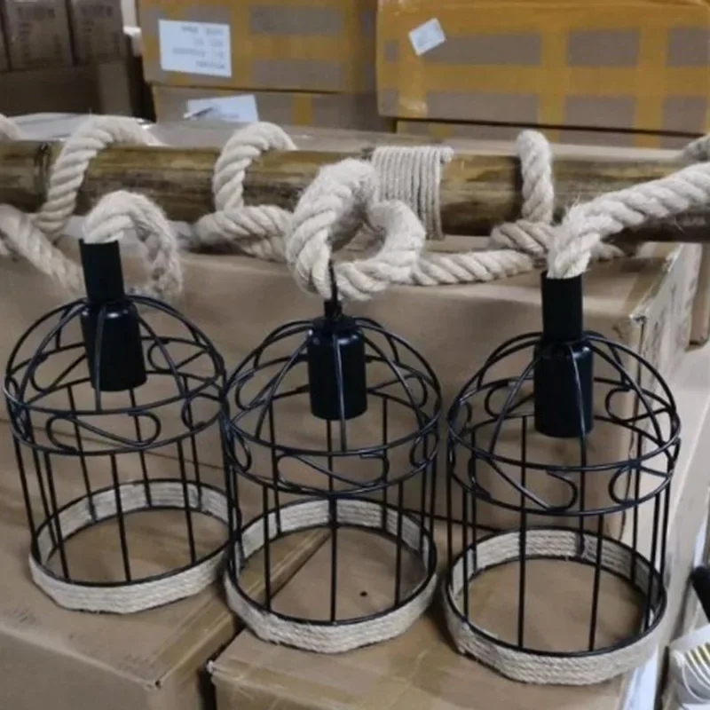 Vintage Hemp Rope 3-Head Pendant Chandelier - Image 3
