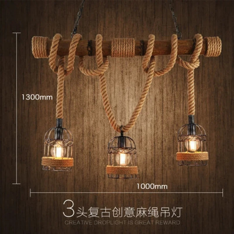 Vintage Hemp Rope 3-Head Pendant Chandelier - Image 4