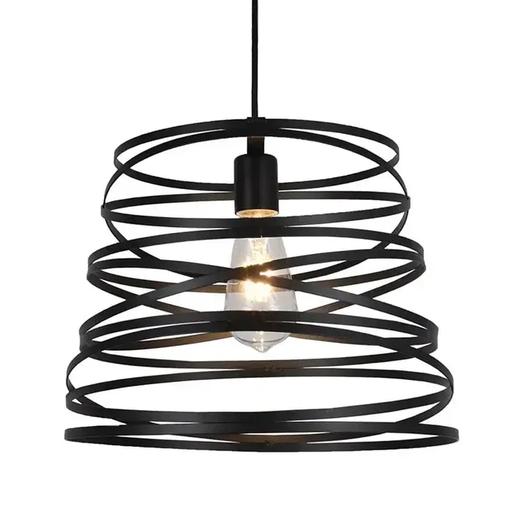 Black Nordic mesh pendant ceiling light with overlapping metal rings