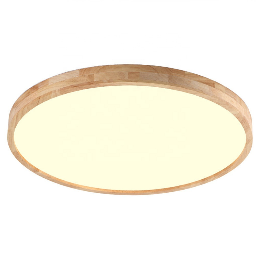 45cm round Nordic LED ceiling light with a natural wood-finish frame and acrylic diffuser