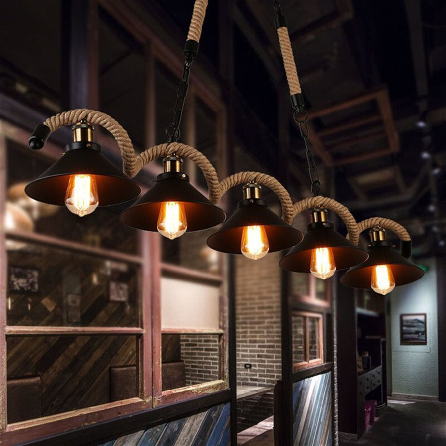 Rustic Hemp Rope Industrial Pendant Chandelier – 5 Heads - Image 4