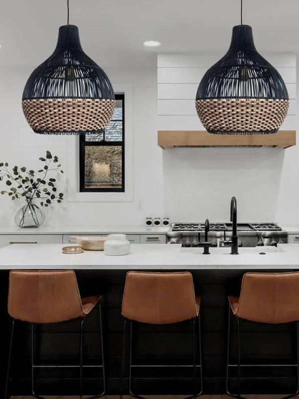 Salt Lake Rattan Pendant Lamp – 400mm Black & Natural Woven Shade - Image 2