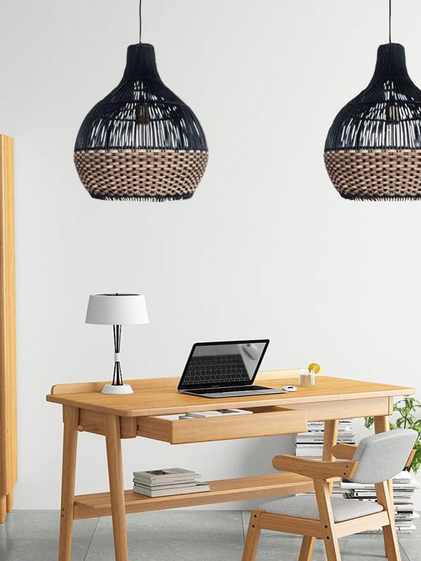 Salt Lake Rattan Pendant Lamp – 400mm Black & Natural Woven Shade - Image 4