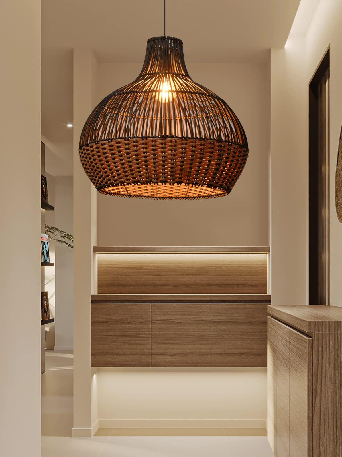 Salt Lake Rattan Pendant Lamp – 400mm Black & Natural Woven Shade - Image 3