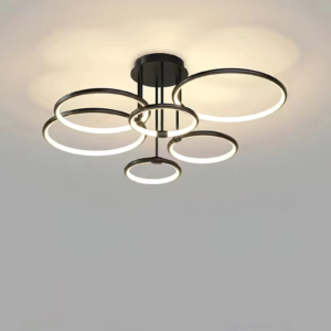 Modern 6-Ring LED Ceiling Light – Adjustable CCT, Black