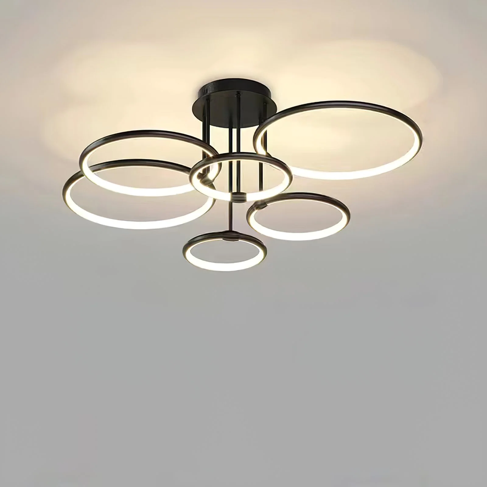 Modern five-ring LED ceiling light with black